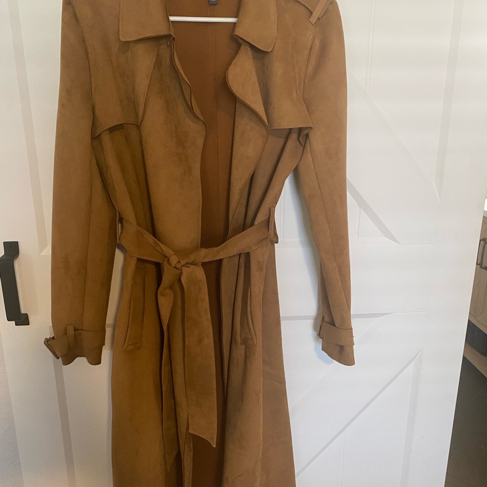 Faux Suede Camel Trench Coat